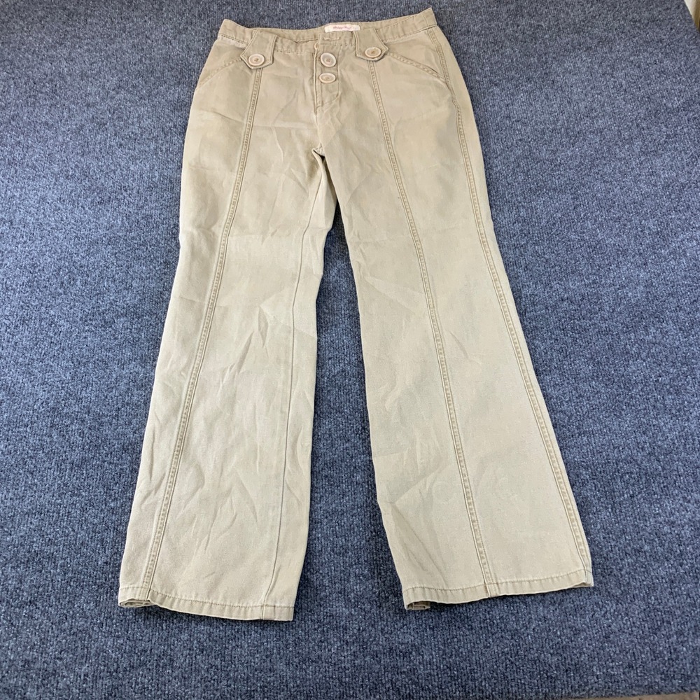 Xhilaration Trousers Women 14 Khaki Excellent Wide Leg Button Fly Seam Detail